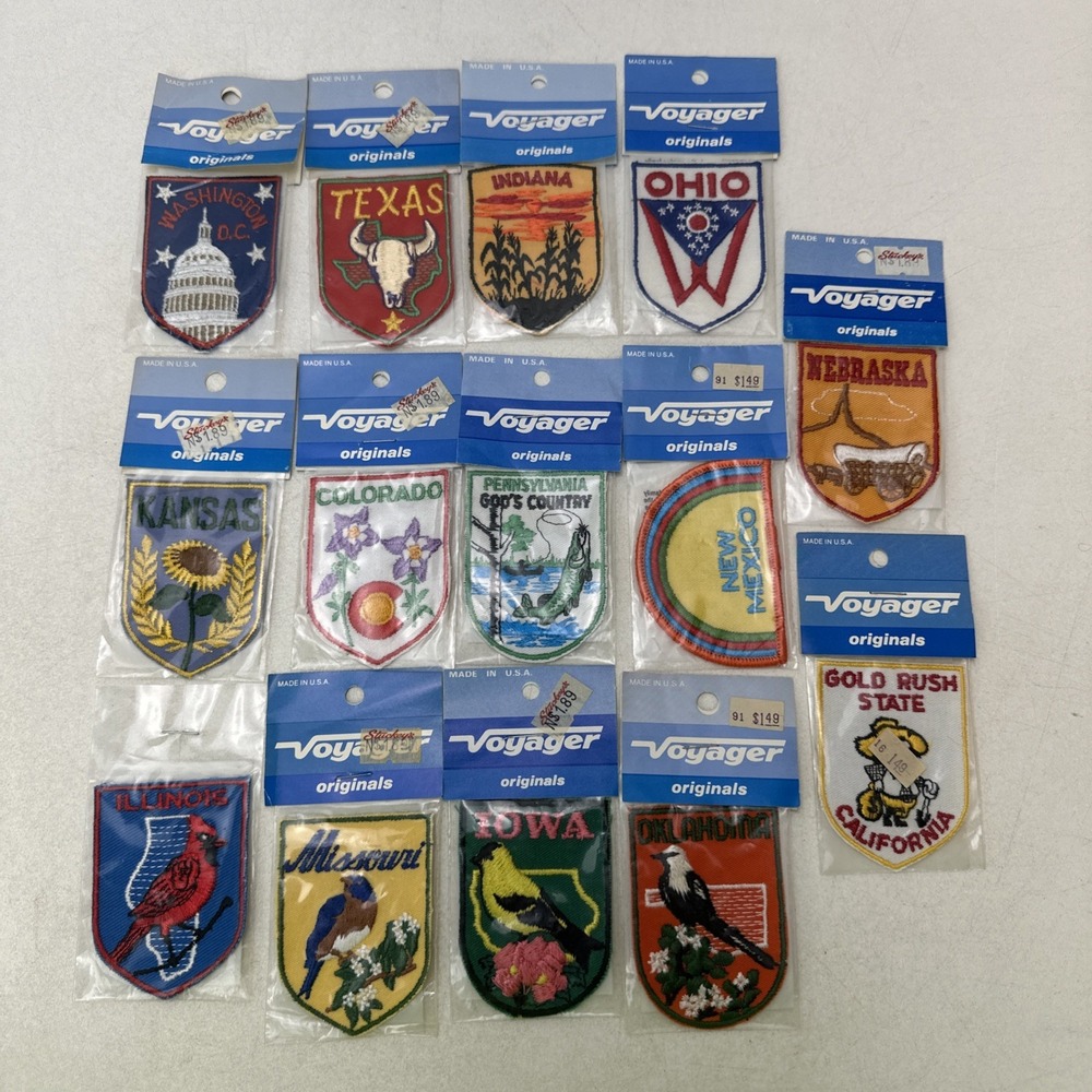 14 Vintage Voyager Patch Souvenirs OH TX CA KS OK IL MO IA CO NB PA IN NM DC